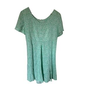 Fads Floral Romper Women Large Mint Green  Short Sleeve V-Neck Rayon 90s Style